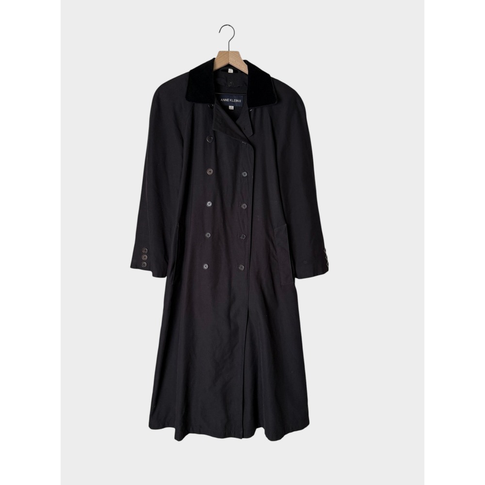 Anne Klein II Vintage‎ 90s Black Trench Coat Velvet Collar Removable Liner 4